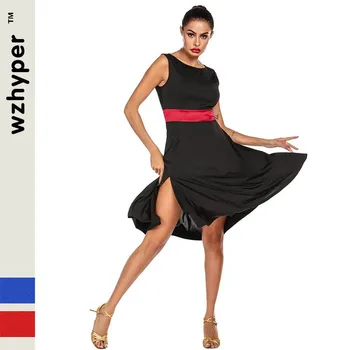 

Latin Dance Dress Women Short Red Blue Belt Sleeveless Black Tango Rumba Ballroom Fashion Modern Salsa Cha Cha Latin Dance Skirt