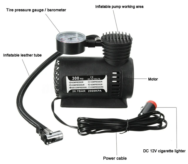 LETAOSK-minicompresor de aire portátil para coche, herramienta de bomba de  inflado de neumáticos eléctrico, 12V, 300PSI, 1 ud. - AliExpress