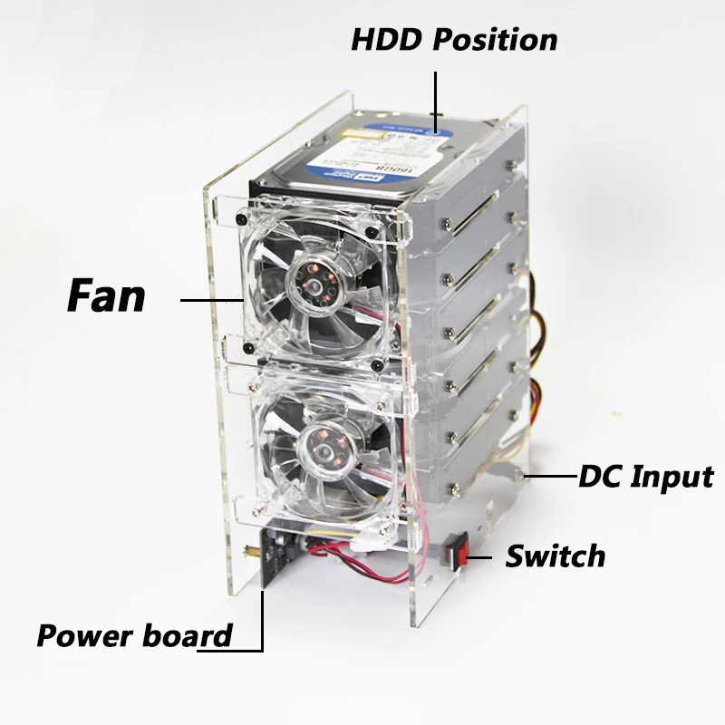 Suporte de Expansão de Disco Rígido Faça Você Mesmo Hdd 3.5 Nas 10 Discos Cremalheiras Externas Suporte Fonte Alimentação Mineração Transparente Acrílico Rack - Imagem 3