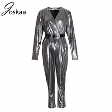 Joskaa Vintage Patchwork Sequined Ruched Jumpsuits For Women V Neck Puff Long Sleeve High Waist Jumpsuit Female 2020 Spring Tide Joskaa Vintage Patchwork Sequined Ruched Jumpsuits For Women V Neck Puff Long Sleeve High Waist Jumpsuit Female 2020 Spring Tide