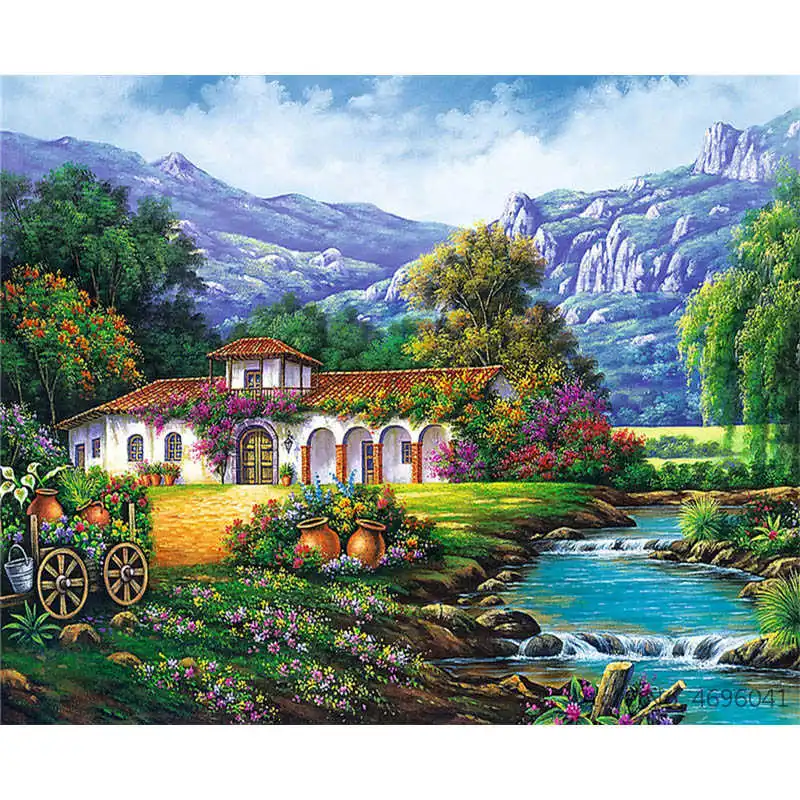 Painting By Numbers Frameworks Coloring Home Decor Pictures Landscape Tree Flower Decorations RSB8175 | Дом и сад