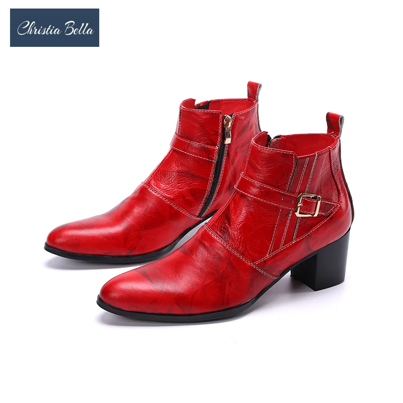 Botas de tacón para hombre, zapatos de vestir de cuero genuino con punta puntiaguda, para fiesta, club nocturno, Jazz, Dancer|Botas básicas| - AliExpress