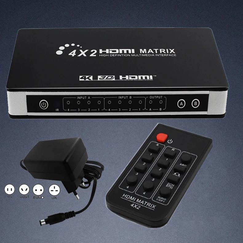 HDMI 2,0 матрица 4X2 4K 60 Гц HDCP 2,2 EDID управление HDMI 2,0 коммутатор матричный распределитель 4 в 2 выход 4 к HDMI 1,4 в