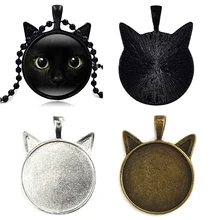 10 шт./лот, подвеска в виде кота, кабошон, 25 мм, плоский круглый ободок, драгоценный камень, пустая основа, посеребренные ювелирные изделия, сделай сам, составные части ожерелья