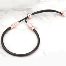 Розовый черный кожаный скользящий браслет подходит для бусины из стерлингового серебра 925 браслет-Шарм Европа DIY ювелирные изделия