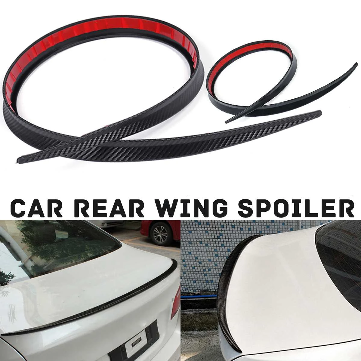 1.2M Carbon Fiber Universal Car Spoiler Rubber Rear Roof Trunk Molding Lip Wing