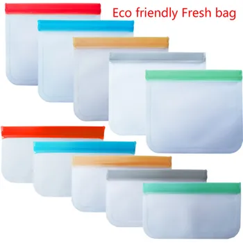 

1PC Reusable PEVA food storage bag Refrigerator Storage Fresh-keeping bag Zipper Sealed Kitchen Organizer Fresh bag Eco friendly