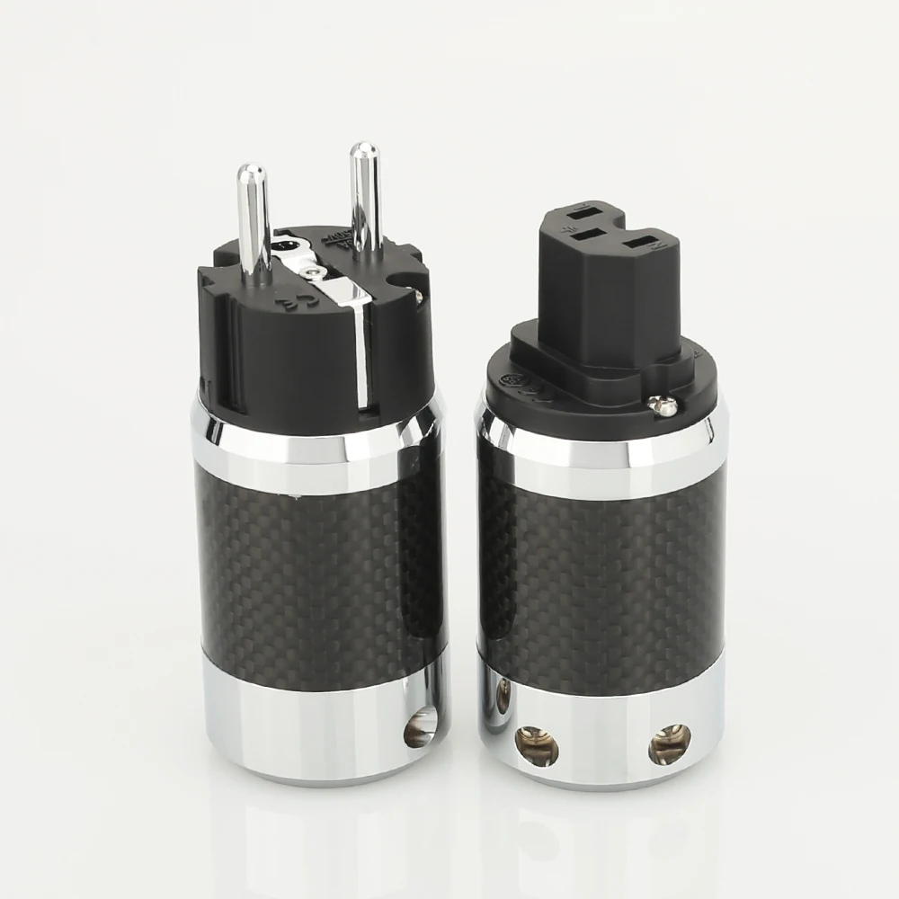 1pair X High Quality Hi-End EU Schuko  Rhodium Plated Carbon Fiber AC Power Plug  Connector  extension adapter