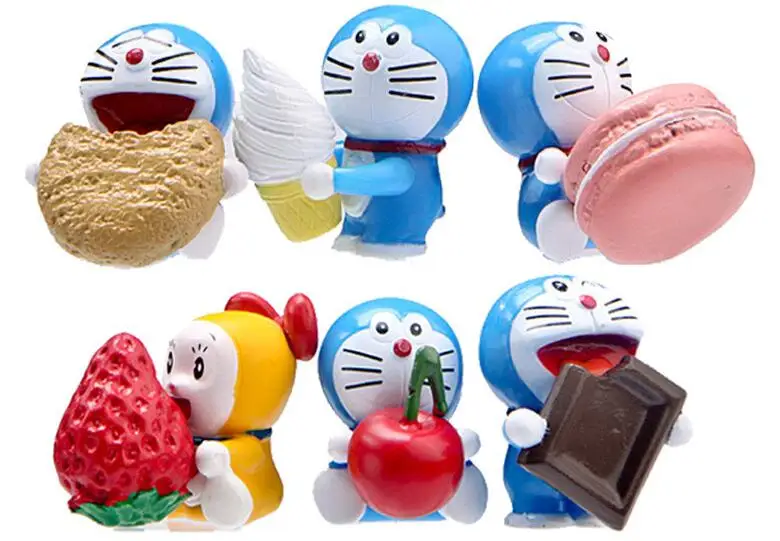 6 шт./компл. 3-5 см забавные веселые игрушки Doraemon клубника Макарон миниатюрные ПВХ фигурки Куклы Аниме фигурки, детские игрушки