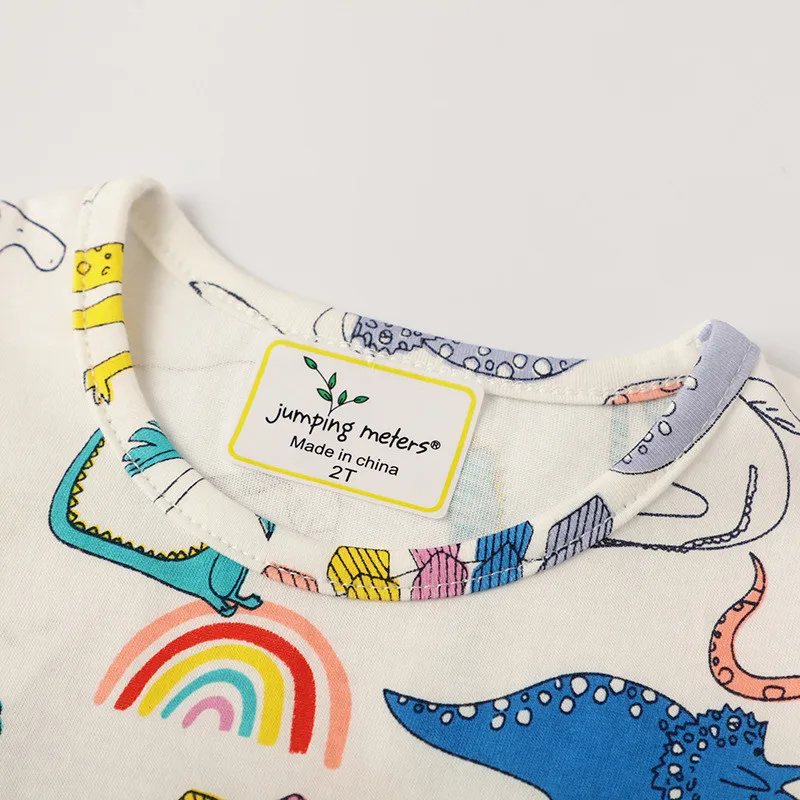 Jumping Meters Dinosaurs Girls Dresses Summer Cartoon Casual Children's Clothes Short Sleeve Kids Princess Dress Frocks