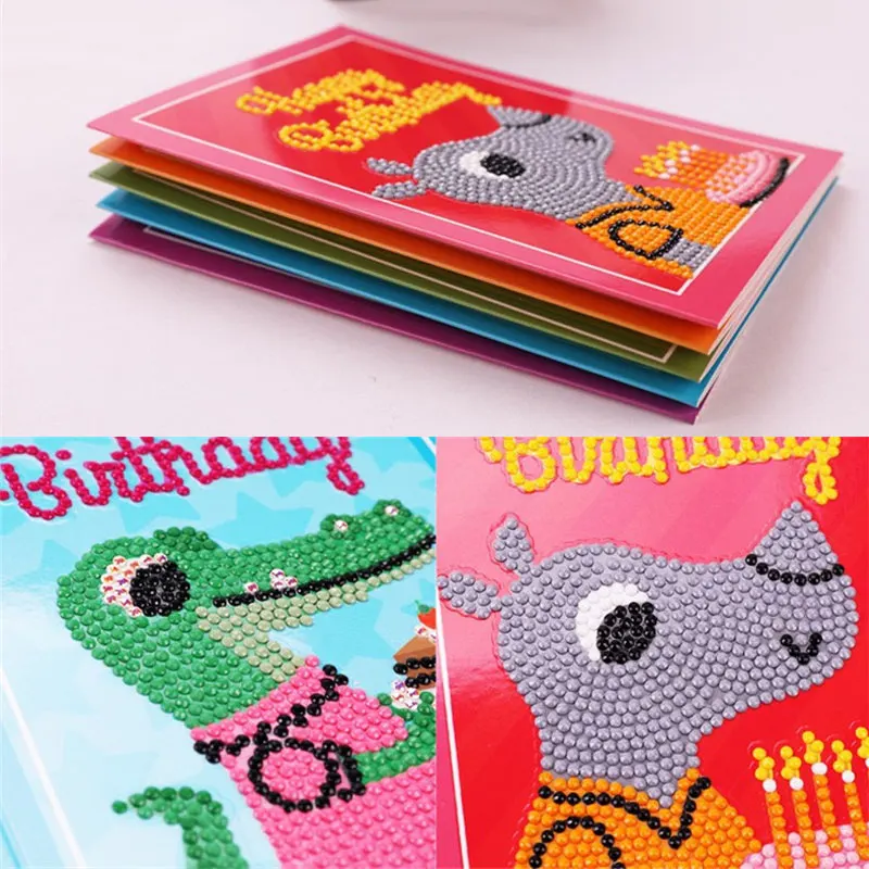  “Happy Birthday” Greeting Card Diamond Painting Partial Round Invitation Cards New DIY Sticking Dri - 4000177971883