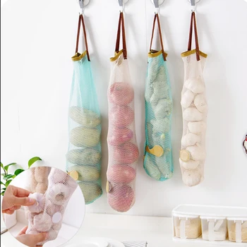 

3 Pcs/Set Reusable Mesh Woven Bag Fruit Vegetable Hanging Storage Pocket Hollow Breathable Organizer Kitchen Accessories
