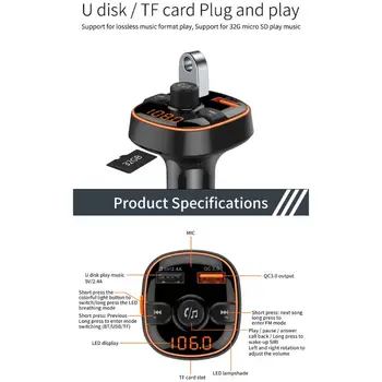

FM Transmitter Wireless Bluetooth 5.0 Handsfree Car MP3 Player Dual USB Charger E7CA