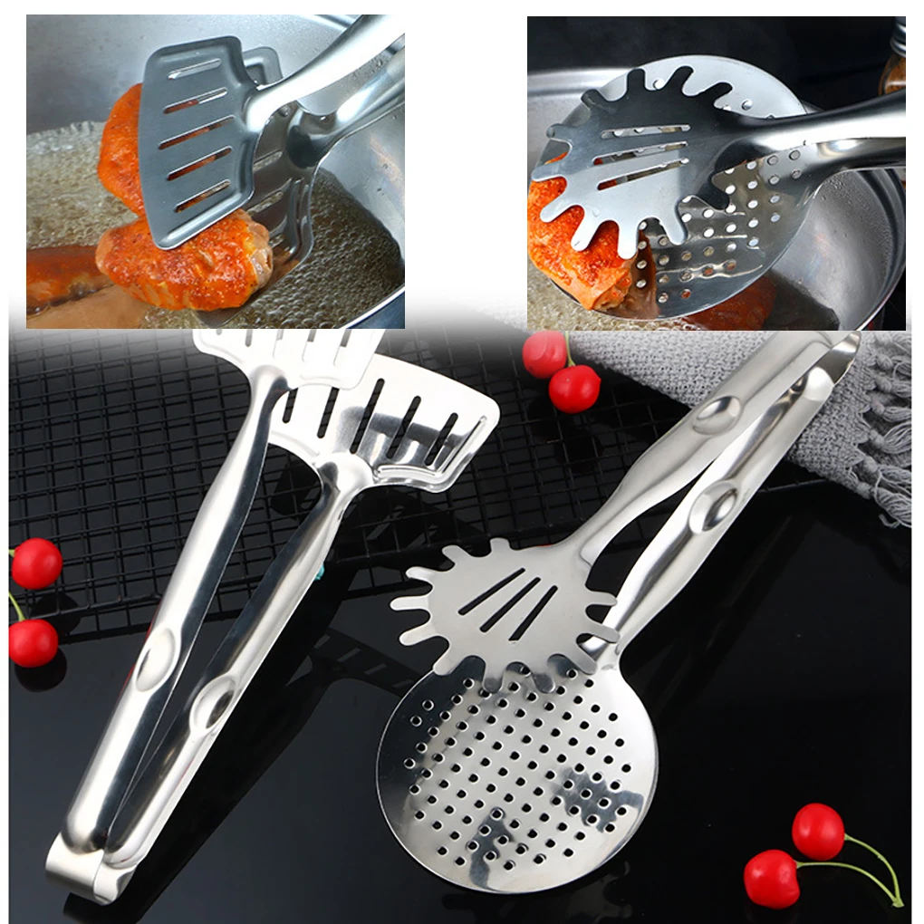 BBQ Thongs Stainless Steel Food Clip Steak Bread Clamp Kitchen Frying Oil  Cooking Filter