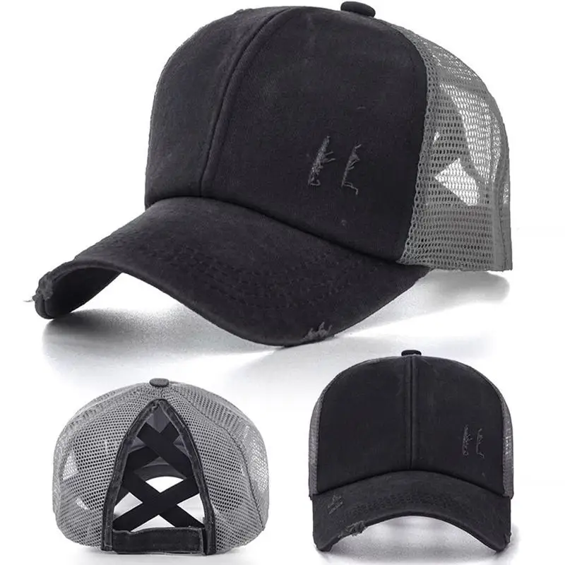 

Mesh Back Baseball Cap For Leopard Camo Print Hollow Criss Cross Adjustable Distressed Washed Cool Trucker Hat