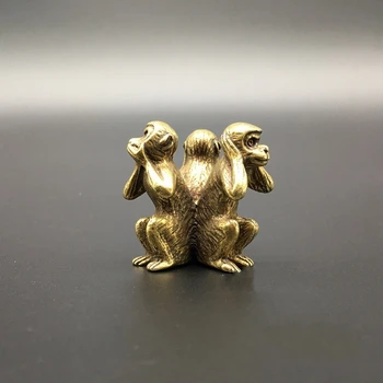 

Collection Chinese Brass Carved Zodiac Animal Monkey Buddhism Don't Look, Don't Listen, Don't Talk Exquisite Small Statues