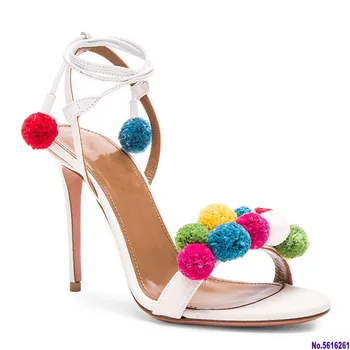 

Summer Shoes Woman Sandals High Heels 11CM Pom Pom Sandals Women Shoes Open Toe Women Sandals Sexy Ankle Strap Sandalias B-1155