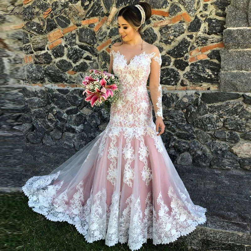 Элегантные кружевные свадебные платья Русалка vestido de noiva с длинным рукавом длиной до пола с аппликацией Свадебные платья со шлейфом
