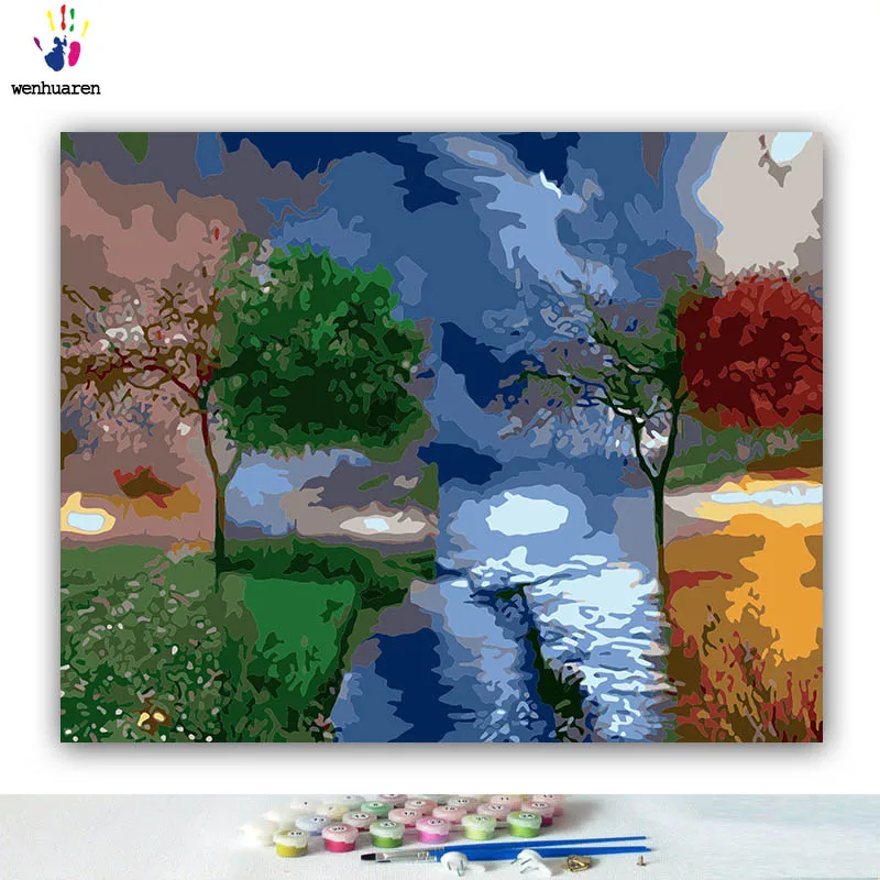 DIY раскраска краска по номерам отражение розового дерева Абстрактная фигура картины по номерам с комплектами 40x50 в рамке - Цвет: 5803