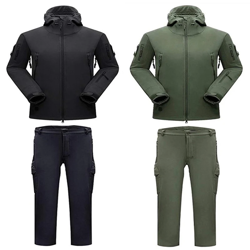 

Sharkskin Softshell Tactical Jacket + Pants Outdoor Camouflage Hunting Clothes Camping Hiking Waterproof Windproof Hooded Suits