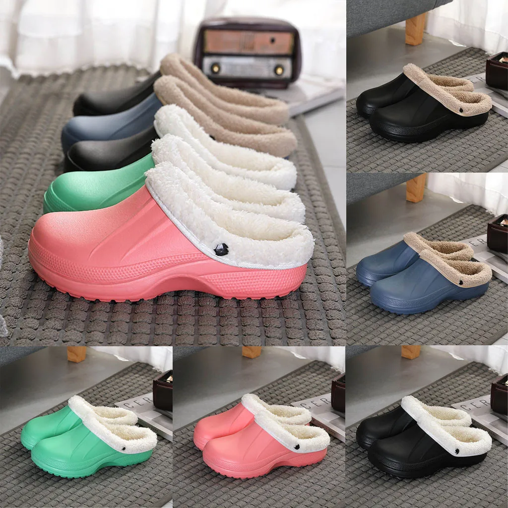 

Unisex Warm Lined Slippers Home Waterproof Indoor And Outdoor Garden Shoes shoes men zapatos de hombre обувь мужская 2020