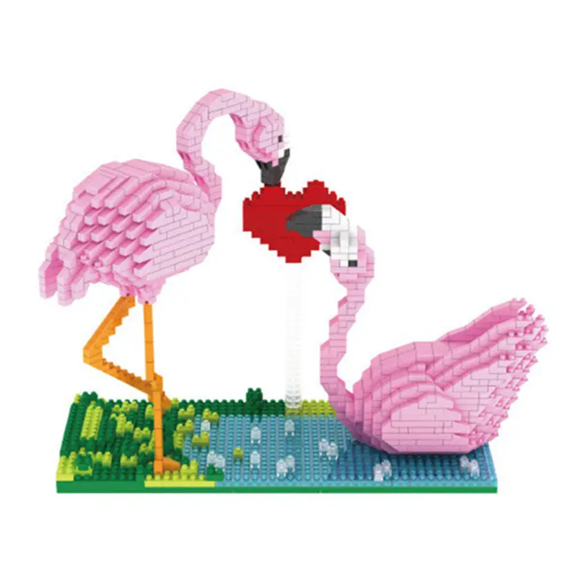 PZX мини-кирпич Balody прекрасный розовый Фламинго пара с короной Любовь 3D DIY мультфильм строительный блок игрушка подарок для детей 1500 шт