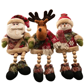 

New Christmas Decoration Doll with Wood Beads Legs Santa Deer Snowman Hanging Pendant Tree Ornaments for Xmas Party Decor