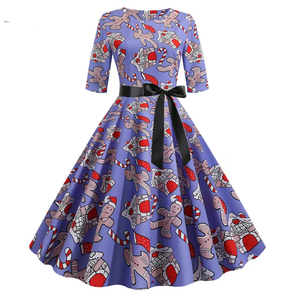 

Women Autumn Vintage Christmas Dress Casual Print Half Sleeve Pin Up Vestidos Evening Party Rockabilly Winter Dress Plus Size