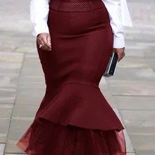 Модная юбка большого размера плюс, Женская Однотонная юбка с высокой талией, юбка макси, элегантные сексуальные юбки для женщин