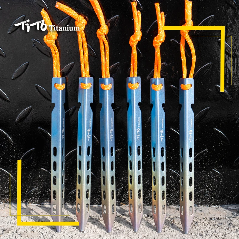 Titanium Tent Stake 6pcs Colorful V Shaped Windproof For Outdoor Camping Soft Ground