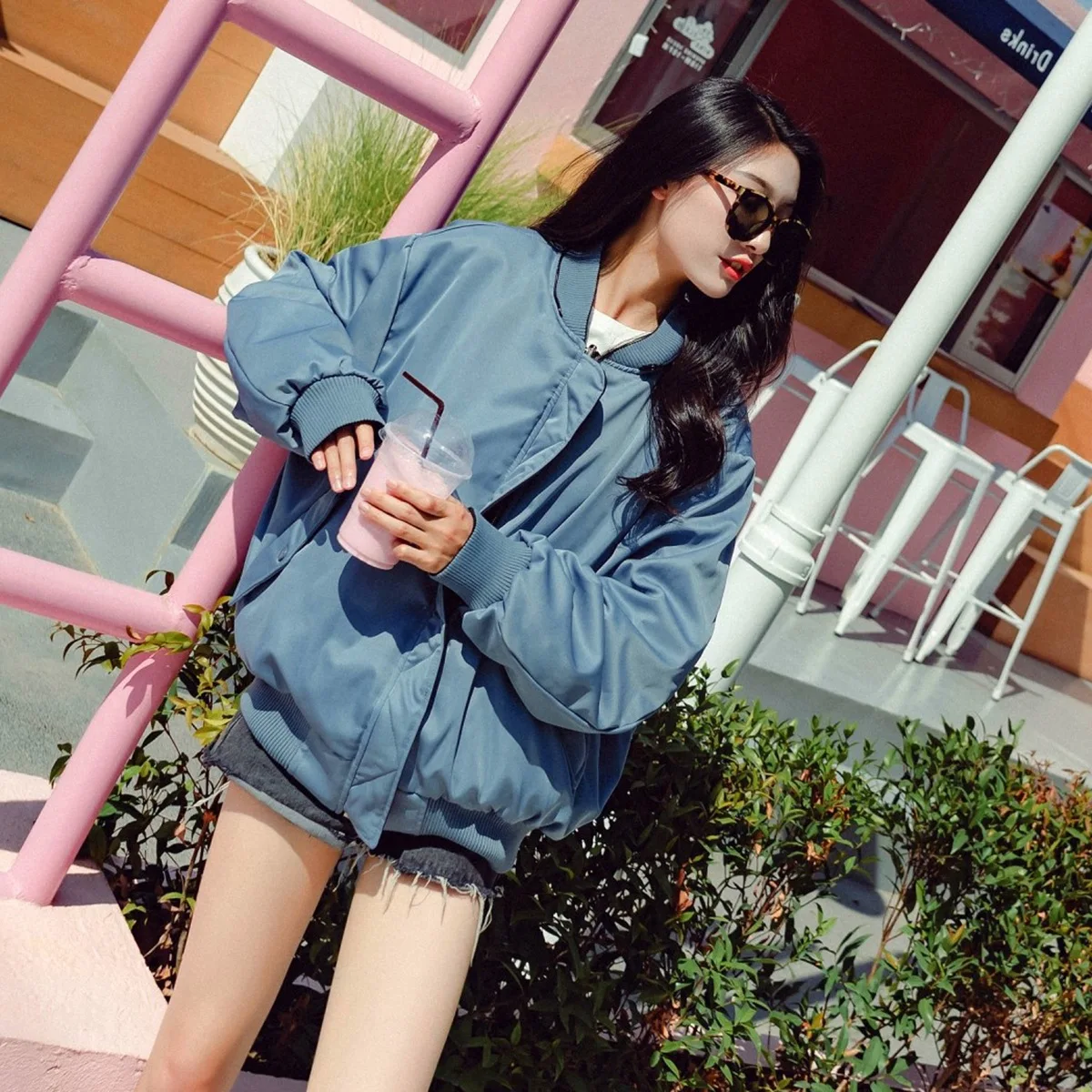 

Photo Shoot INS Super Fire Handsome Reversible Stand Collar Jacket Women's Deconstructable Hooded Loose-Fit BF Baseball Uniform