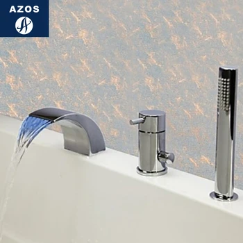 

Azos Split Bathtub Faucet Discoloration Waterfall Brass Chrome Cold and Hot Switch Temperature Control LED Bathtub Below Counter