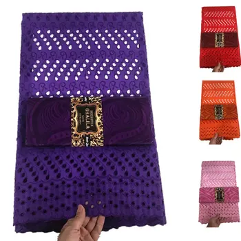 

African fabric high quality 100%^ riche matching with handcut swiss polish lace fabric 5yards/set