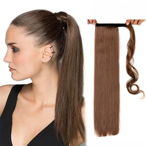 Yihan Hair 22 Inch Ponytail Extension Long Straight Wrap Around Clip in Synthetic Fiber Hair for Women - Darkest Brown