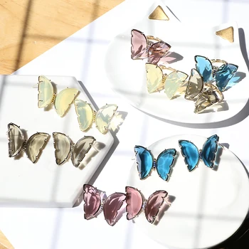 

XIUMEIYIZU Summer New Butterfly Morandi Stone Earrings Beautiful Bride Earrings and Ring Set Temperament Female Brass Jewelry