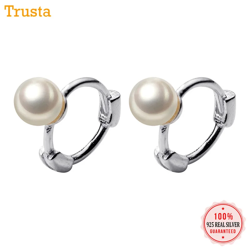 Trusta 925 пробы, серебряные серьги с искусственным жемчугом, геометрические серьги для ушей, клипсы для женщин, девушек, ювелирные изделия для пирсинга DS1177