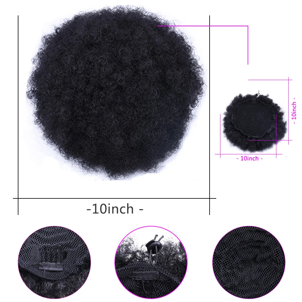 Short High Afro Puff Hair Bun Kinky Curly Wig Drawstring Ponytail Clip in on Synthetic Naturel Chignon Black Woman