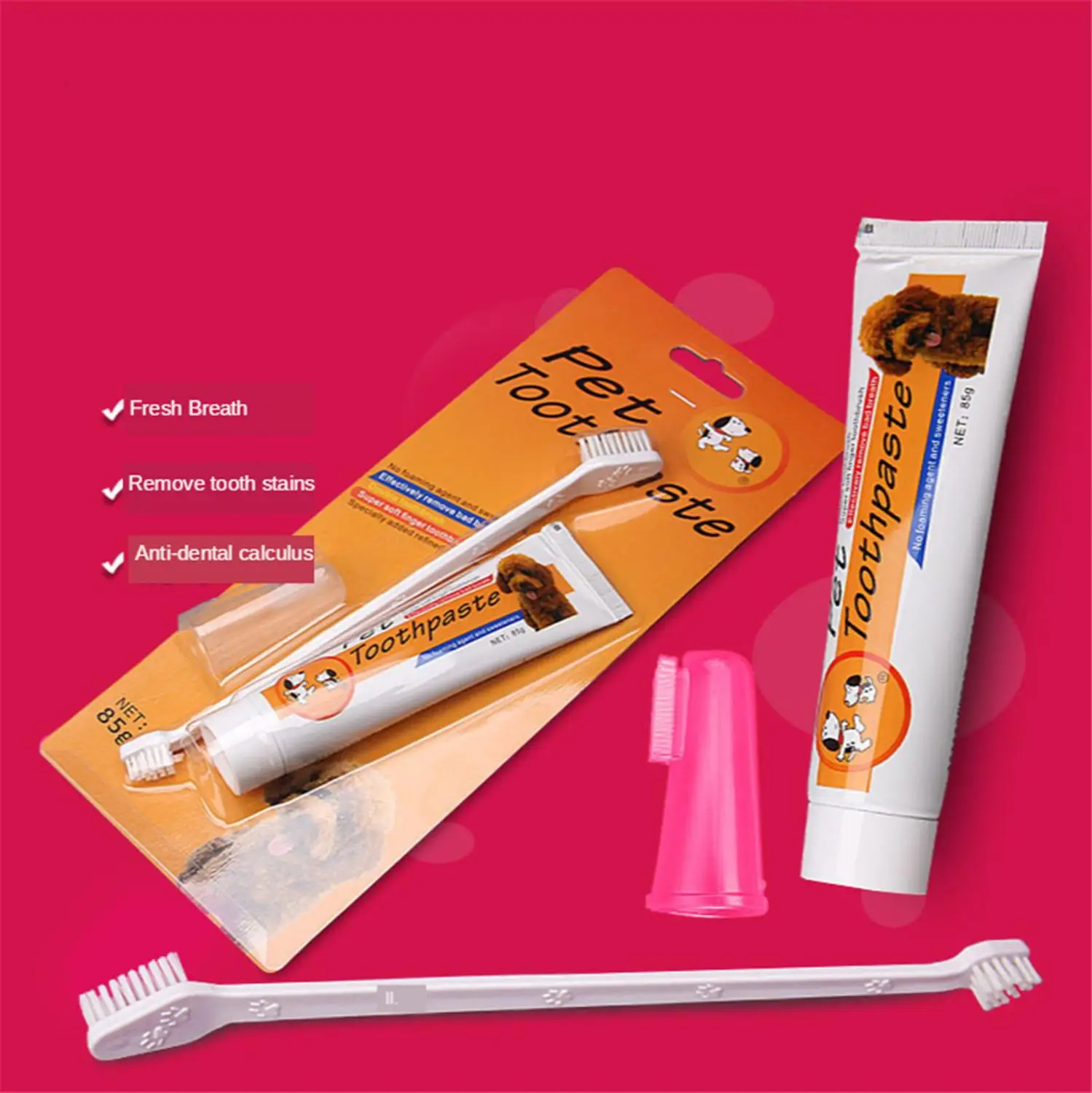 

Pet Toothpaste Toothbrush Set 3pcs/set Puppy Oral Care Toothbrush Cat Dog Teeth Cleaning Tool Pets Teeth Back Up Finger Brush
