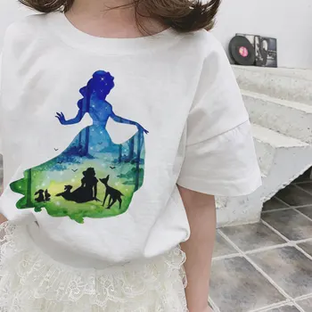 

Summer Short Sleeve T-shirt Kids Harajuku VOGUE Funny Princess Printing T Shirt Girl Leisure Boys White Tops Clothes Round Neck