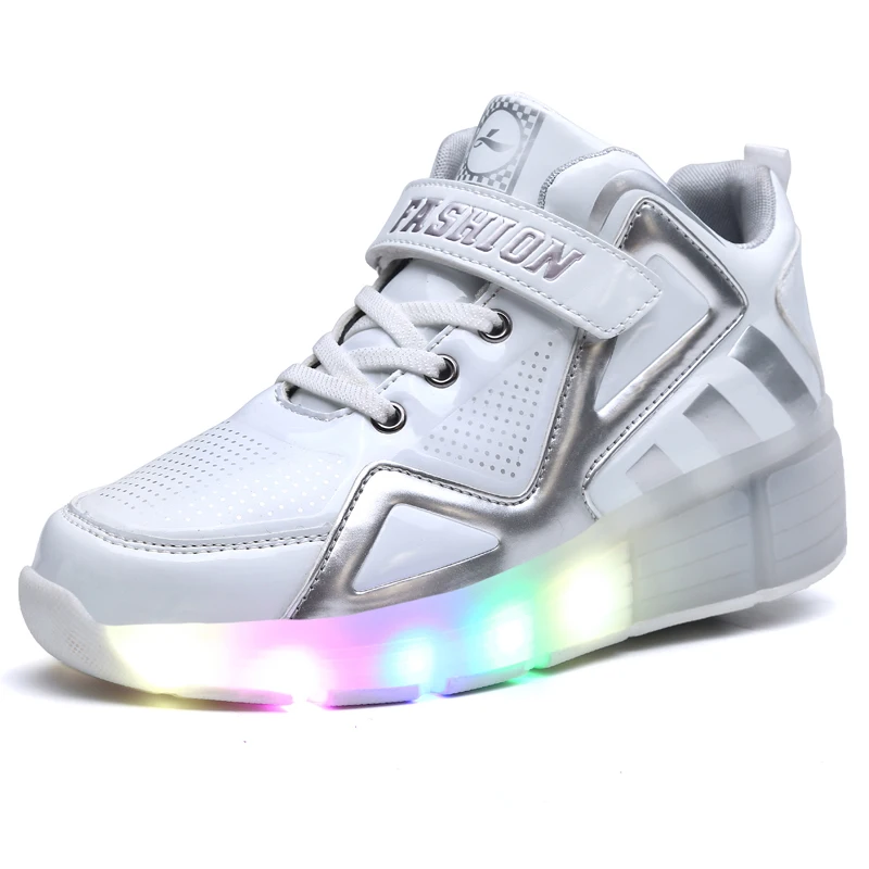 Детские кроссовки Heelys, Детские светящиеся кроссовки, детская обувь на роликах с одним колесом, детская светодиодная лампа, обувь для мальчиков, Сникеры - Цвет: Белый