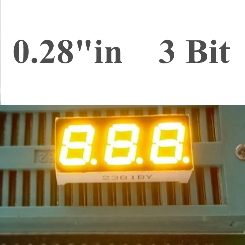 Yellow 3 Bit 0.28 inch Digital Tube LED Light 7 Segment Display 22.6*10*6.1mm Nixie tube common cathode