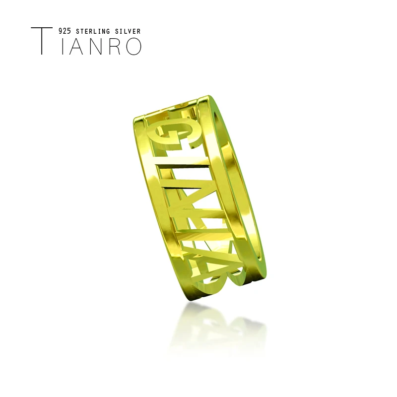 

TIANRO popular English name custom ring 925 sterling silver three-dimensional personality simple gold ring name custom jewelry