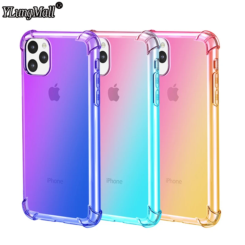 

Rainbow Shockproof Case For iPhone 11 2019 Gradient Transparent Cover iPhone 11 Pro Max XR X Xs Max Soft Silicone TPU Case Coque