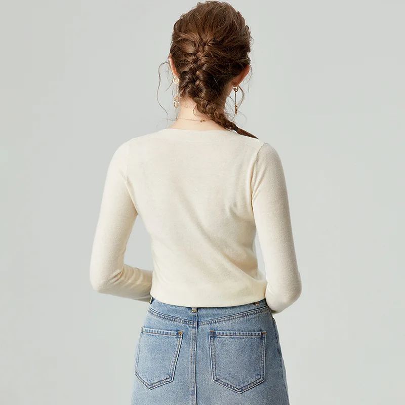 SuyaDream woman Wool sweaters 100%Wool Slash neck