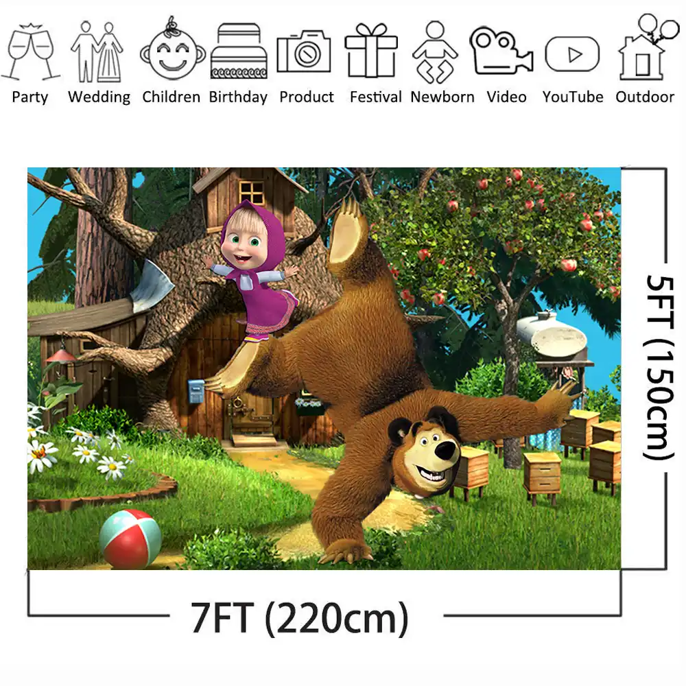 Fondo Fotografico Dibujos Animados Masha Y Oso Vinilo Bebe