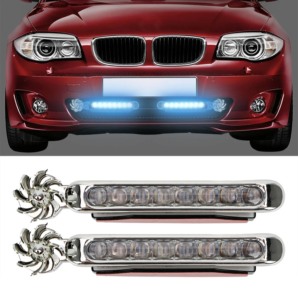 

1 Pair LED Wind Powered Car Daytime Running Light Vehicle Lights with Rotation Fan No Need External Power Supply Car Lamp