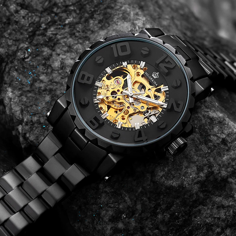 

Reloj Hombre ORKINA Brand New Skeleton Men's Automatic Mechanical Watches Stainless Steel Big Clock Black Military Sport Watches