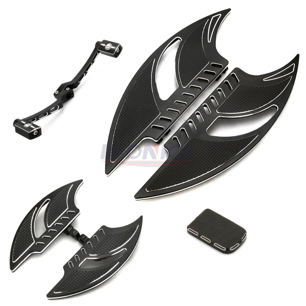 Black chrome Tomahawk rider passenger floorboards for harley touring road glide