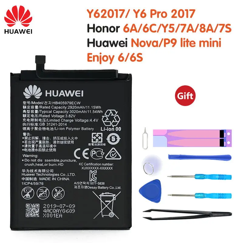 Оригинальный аккумулятор Huawei HB405979ECW для Nova CAZ-AL10 TL00 CAN L01 CAN-L02 L12 Enjoy 6S Honor 6C Y5 2017 p9 lite