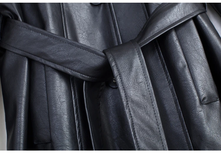 Women's New Spring And Autumn Coat Leather Long Paragraph Lapel Sashes Loose Pu Leather Windbreaker F171